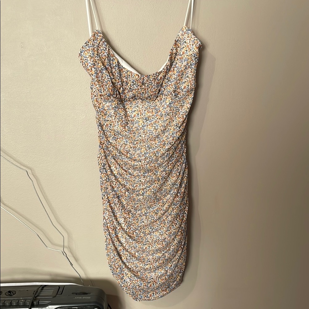 Floral Ruched Spaghetti Strap Dress